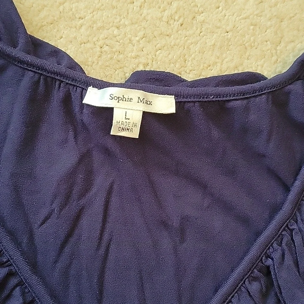 Sophie Max Ruffled Blouse Large Navy Sleeveless
